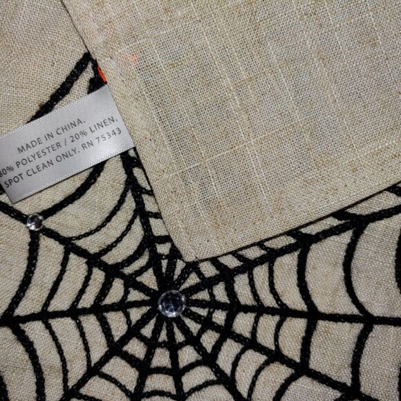 Hallow's Eve Linen Blend Halloween Spider Pumpkin Jewelled Table Runner 72x14" - Picture 6 of 11